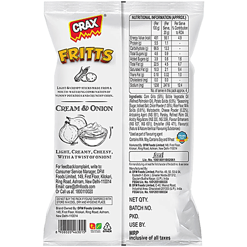Crax Fritts Cream & Onion Corn & Potato Sticks, 3x57 g (Multipack) 
