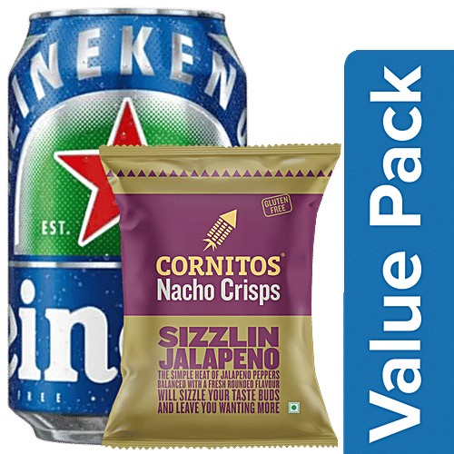 Cornitos Nacho Crisps Sizzlin Jalapeno 150 g + Heineken0.0 Non Alcoholic Beer 330 ml, Combo 2 Items 