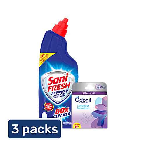 Sanifresh Advanced Disinfectant Toilet Cleaner, 3x1 L (Get Odonil Air Freshner Block 48g Free) (Multipack)