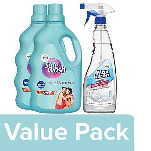 bb Combo Safewash Liquid Detergent 1kg (1kg Free)+Maxkleen Disinfectant Sanitizer 500ml, Combo 2 Items 