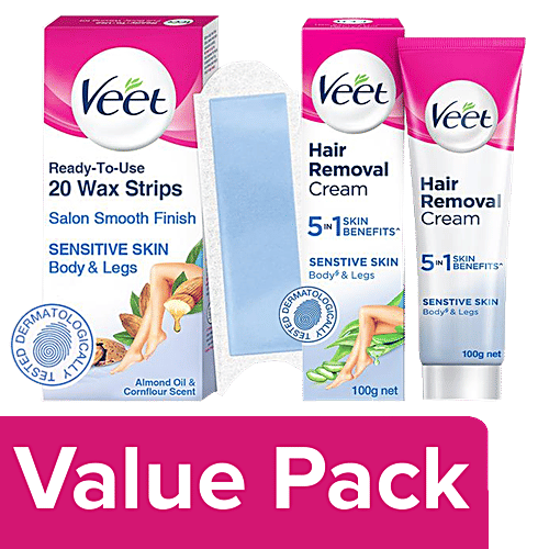 Buy Veet Veet Hair Removal Cream 100 g + Full Body Waxing Kit, 20s for