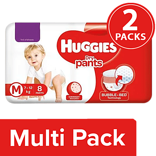 Huggies Dry Pants Diapers - Medium Size, 2x8's pack (Multipack) 