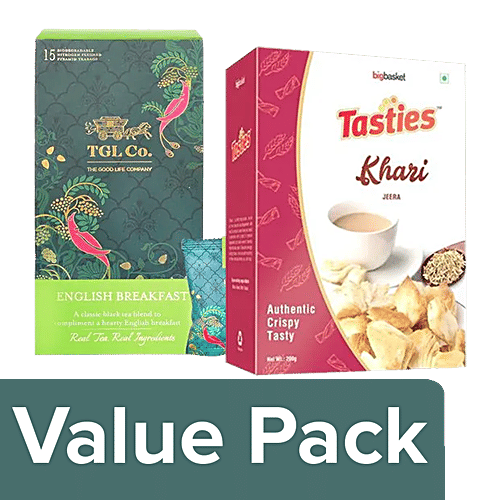 Tasties Khari - Jeera, 200 g + TGL Co.English Breakfast Black Tea Bag, 32 g, Combo 2 Items 