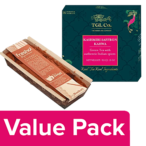 Fresho Signature Marble Tea Cake, 250 g + TGL Co.Kashmiri Kahwa Green Tea Bag, 32 g, Combo 2 Items 
