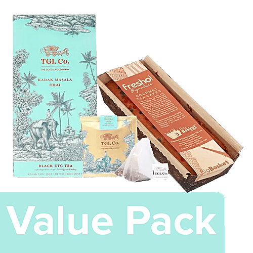 Fresho Signature Fruit Tea Cake, 250 g + TGL Co.Kadak Masala Chai Tea Bag, 64 g, Combo 2 Items 