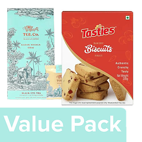 Tasties Biscuits - Fruit, 200 g + TGL Co.Kadak Masala Chai Tea Bag, 64 g, Combo 2 Items 