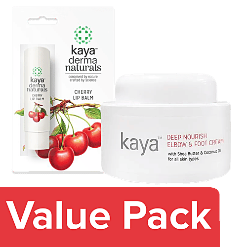 Kaya Clinic Cherry Lip Balm 4.5 g + Deep Nourish Elbow & Foot Cream 50 g, Combo 2 Items 