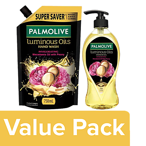 Palmolive Body Wash Macadamia Oil & Peony Extracts + Invigorating Handwash Refill (750ml), Combo 2 Items 