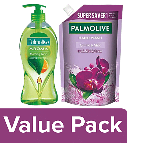 Palmolive Shower Gel Aroma Morning Tonic 750ml+Orchid & Milk Liquid Handwash Refill 750ml, Combo 2 Items