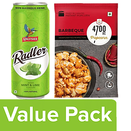 bb Combo 4700BC Instant Popcorn - BBQ 60 g + Radler - Mint Lime 300 ml Can, Combo 2 Items 