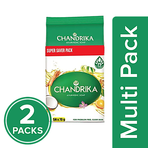 Chandrika  Bathing Soap - Ayurvedic (Pack of 5), 2x70 g Multipack 