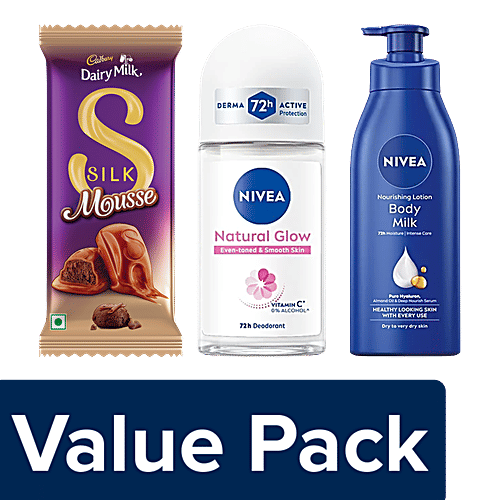 bb Combo Nivea x Cadbury Valentines: Body Lotion, Women's Roll On, Silk Mousse Chocolate, Combo 3 Items 
