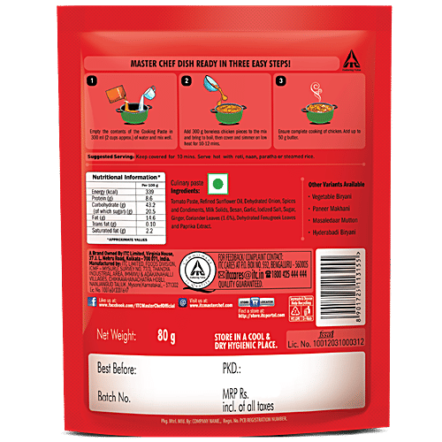 ITC Master Chef Hyderabadi Biryani & Butter Chicken Ready to Eat Masala Paste, 80 g, Combo 2 Items 