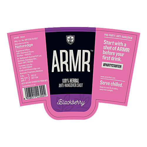 ARMR 100% Anti Hangover Drink - Blackberry (Pack of 3), 6x180 ml Multipack 