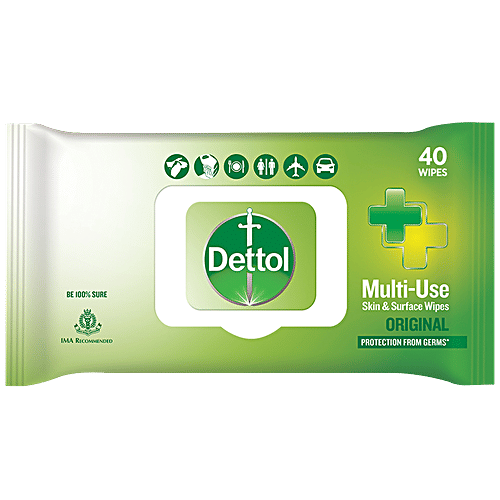 Dettol Disinfectant Skin & Surface Wipes, Original 40 Count + Menthol Cool, 500 ml, Combo 2 Items 