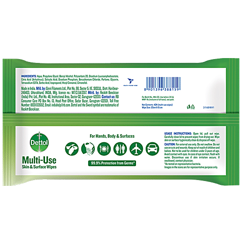 Dettol Disinfectant Skin & Surface Wipes, Original 40 Count + Lime Fresh 500 ml, Combo 2 Items 