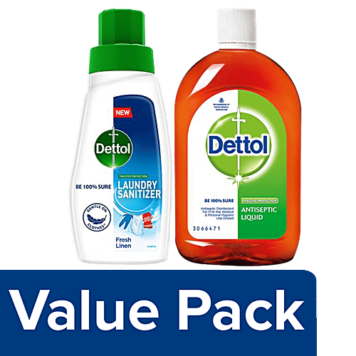 Dettol Antiseptic Liquid 550 ml + Laundry Sanitizer- Fresh Linen 480 ml, Combo 2 Items 