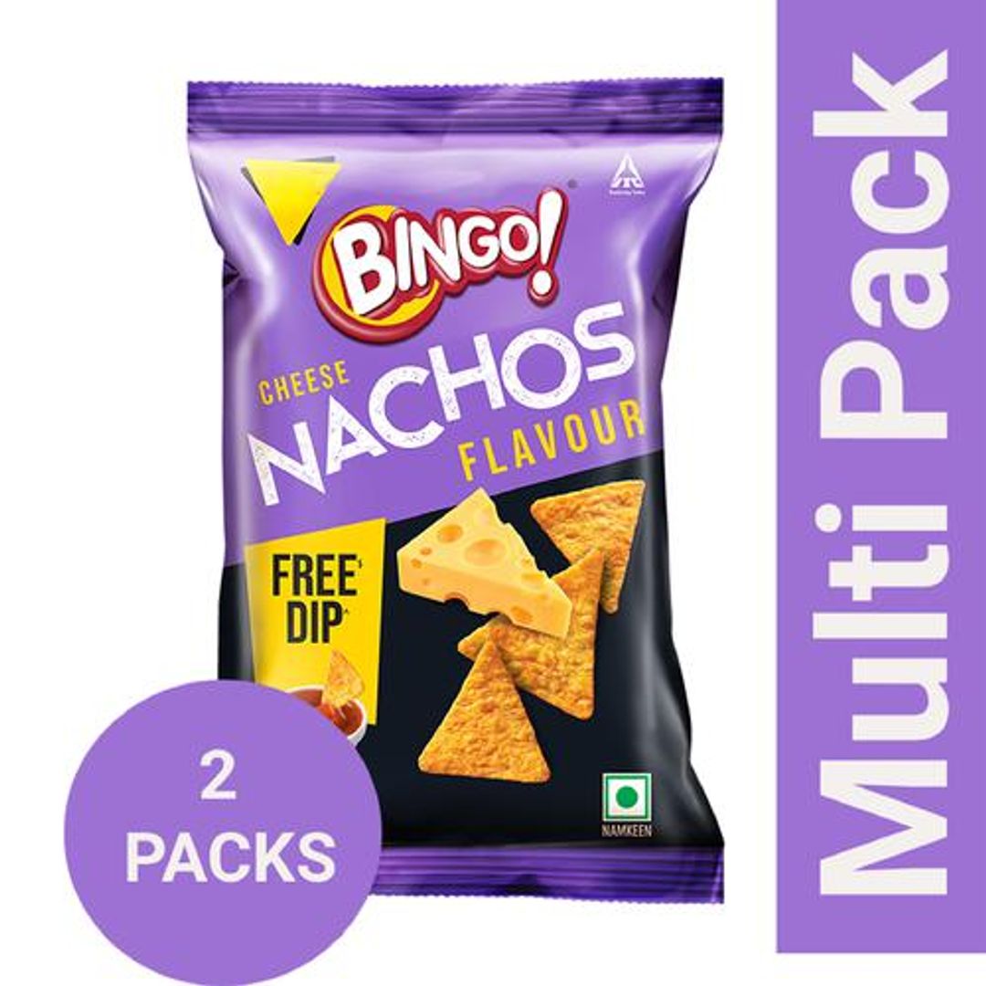 Bingo Nachos - Cheese Flavour, With Free Dip, 2 x 100 g Multipack