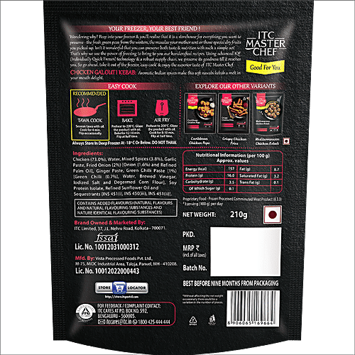 ITC Master Chef Non Veg Kebab - Galouti 210 g, Mediterranean Chicken 210 g & Chicken Pops 230 g, Combo 3 Items 