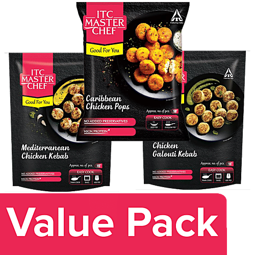 ITC Master Chef Non Veg Kebab - Galouti 210 g, Mediterranean Chicken 210 g & Chicken Pops 230 g, Combo 3 Items 