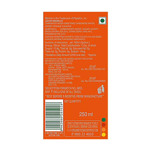 Mirinda Soft Drink - Orange, 24x250 ml Multipack 
