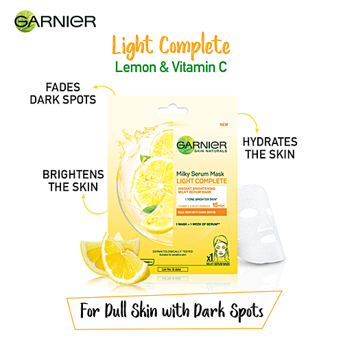 Garnier Skin Naturals - Light Complete, Face Serum Sheet Mask, Yellow, 3x32 g Multipack 