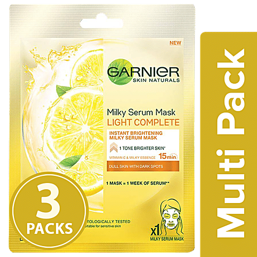 Garnier Skin Naturals - Light Complete, Face Serum Sheet Mask, Yellow, 3x32 g Multipack 