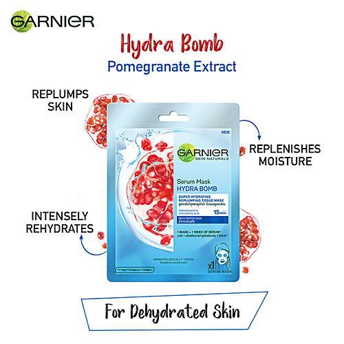 Garnier Skin Naturals - Hydra Bomb, Face Serum Sheet Mask, Blue, 3x32 g Multipack 