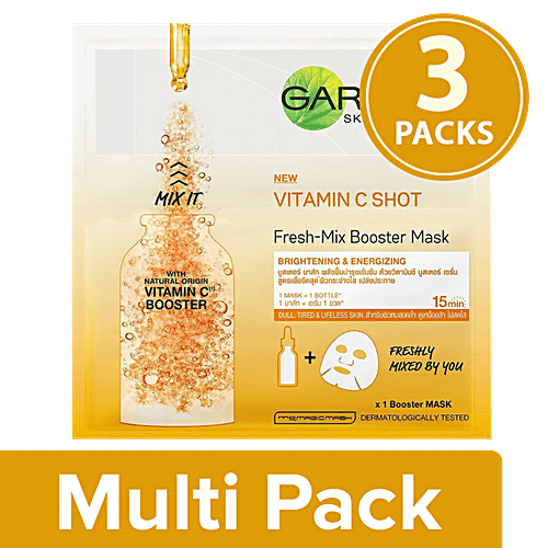 Garnier Skin Naturals Fresh Mix Vitamin C Booster Face Serum Sheet Mask - Orange, 3x33 g Multipack 