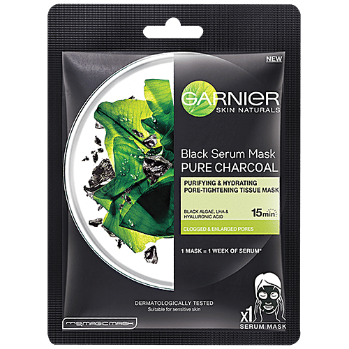Garnier Skin Naturals Charcoal  Face Serum Sheet Mask - Black, 3x28 g Multipack 