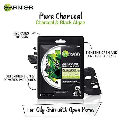 Garnier Skin Naturals Charcoal  Face Serum Sheet Mask - Black, 3x28 g Multipack 