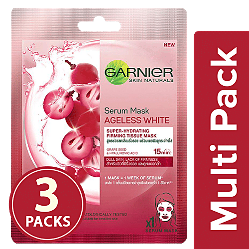 Garnier Skin Naturals Ageless White Face Serum Sheet Mask - Red, 3x32 g Multipack 