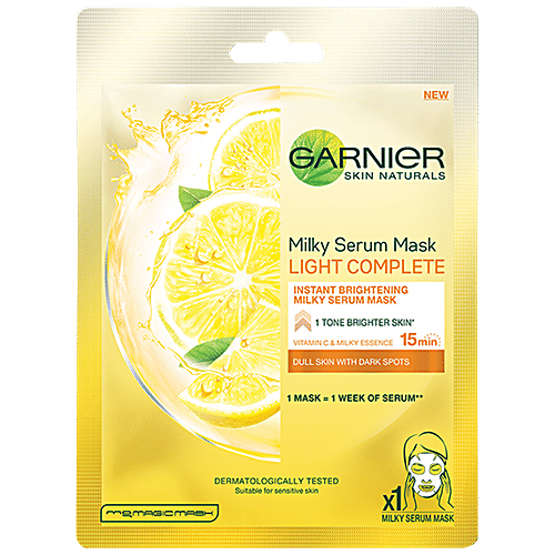 Garnier Skin Natural Serum sheetmask (2 Light complete + Charcoal), Combo 2 Items 