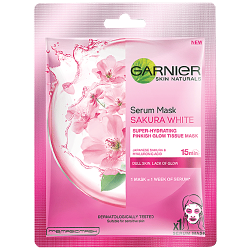 Garnier Skin Natural Serum sheetmask (Sakura white + Light complete +Charcoal), Combo 3 Items 