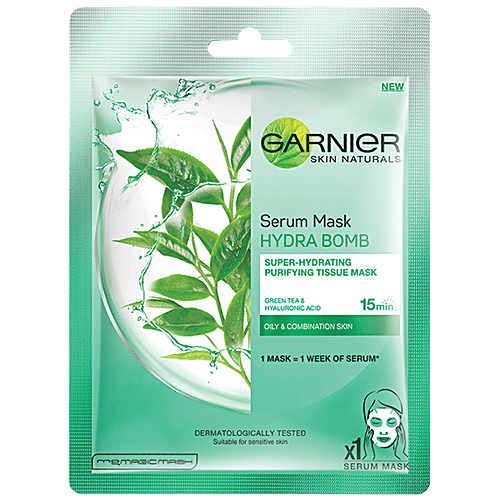 Garnier Skin Natural Serum sheetmask (3 Sakura white +3 Green Tea), Combo 2 Items 