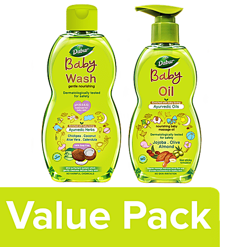 Dabur Baby Wash 200ml+Baby Massage Oil 500ml(No Harmful Chemicals & Tear Free Formula), Combo 2 Items 