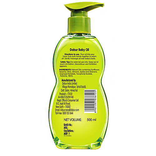 Dabur Baby Massage Oil- Non-Sticky 500ml + Baby Powder- No added Talc & Asbestos 300g, Combo 2 Items 