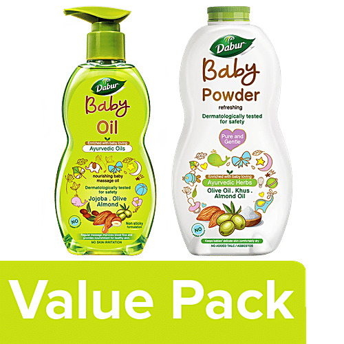 Buy Dabur Baby Massage Oil NonSticky 500ml + Baby Powder No added
