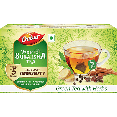 Dabur Chyawanprash - 2X Immunity, 1 Kg + Vedic Suraksha Green Tea, 25 Tea Bags, Combo 2 Items 