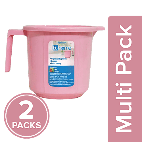 BB Home Popular Plastic Bathing Mug - Pink, 2 x 1 L Multipack 