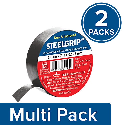 Pidilite Steelgrip - Electrical Insulation Tape, Black, 2 x 6.5 Mtr Multipack 