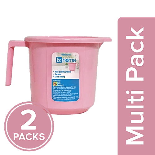 BB Home Popular Plastic Bathing Mug - Pink, 2 x 1.5 L Multipack 
