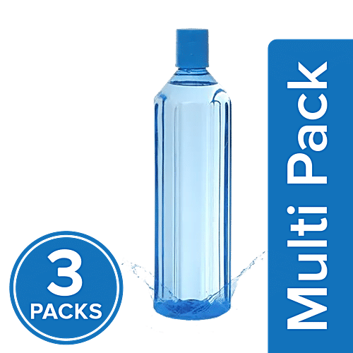 BB Home Octa Plastic Pet Water Bottle - Light Blue, Narrow Mouth, 3 x 1 L Multipack 
