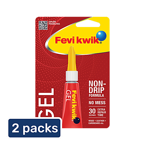 Fevikwik Gel - Non-Drip Formula, No Mess, 2 x 3 g Multipack Gel One Drop Instant Adhesive, Non-Drip, For Metal, Rubber, Leather, Wood Plastic