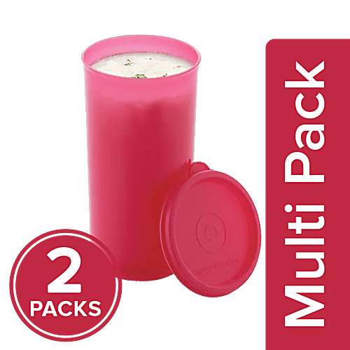 Mastercook Premium Round Plastic Glass/Tumbler With Lid - Pink, 2 x 470 ml Multipack