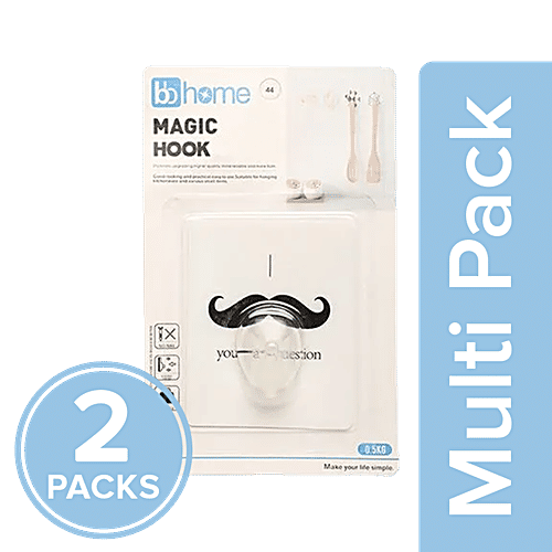 BB Home Plastic Hook/Hanger Card - Self Adhesive/Stickable, BH 047, 2 x 1 pcs Multipack 