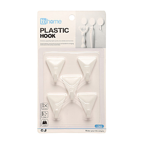 BB Home Plastic Hook/Hanger Self Adhesive/Stickable - Triangle, BH 058, 2 x 5 pcs Multipack 