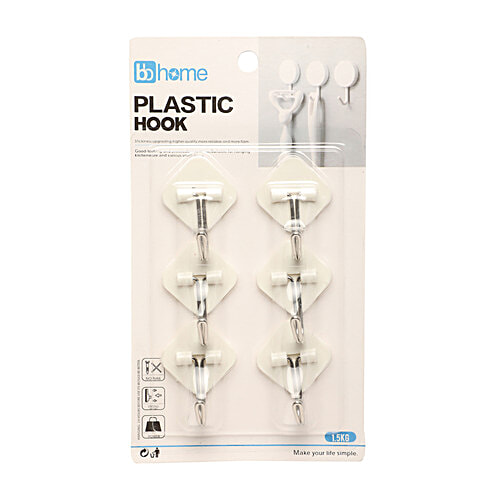 bb home Plastic & Steel Hook/Hanger - Self Adhesive/Stickable, White, 2 x 6 pcs Multipack 