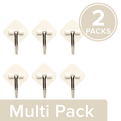 bb home Plastic & Steel Hook/Hanger - Self Adhesive/Stickable, White, 2 x 6 pcs Multipack 