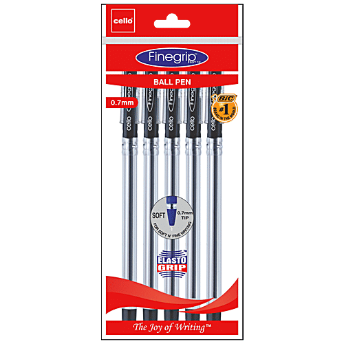 Cello Finegrip Ball Pen - Black, 2 x 5 pcs Multipack